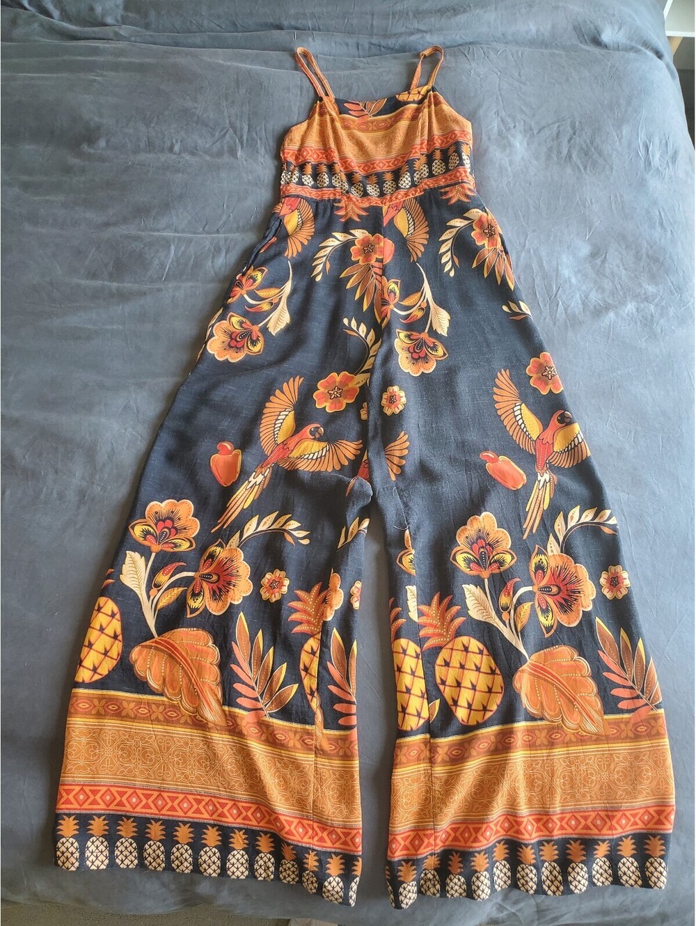 Boho Tropical Macaw Parrot Wide-Leg Jumpsuit